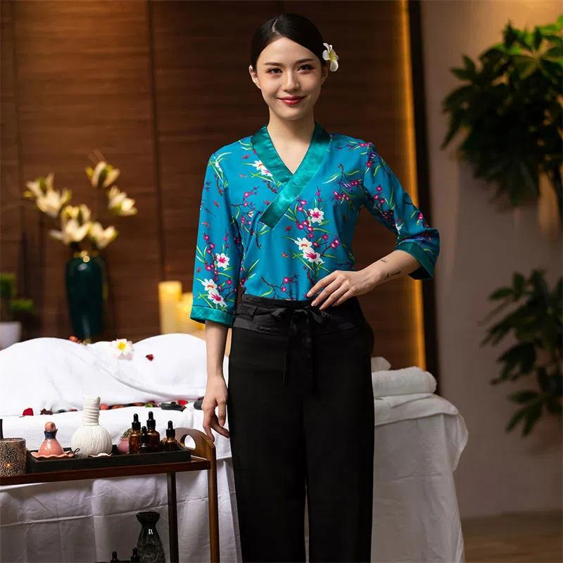 Spa And Wellness Center - Pattern Top Slim Fit Technician Suit