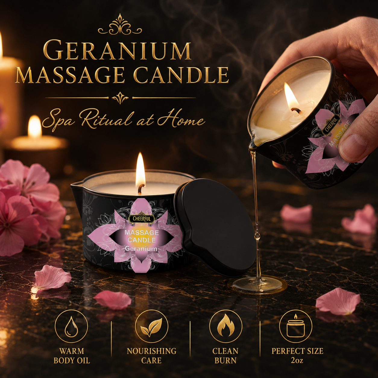 Massage Candle Melting - Geranium Massage Oil Candle 2oz Body