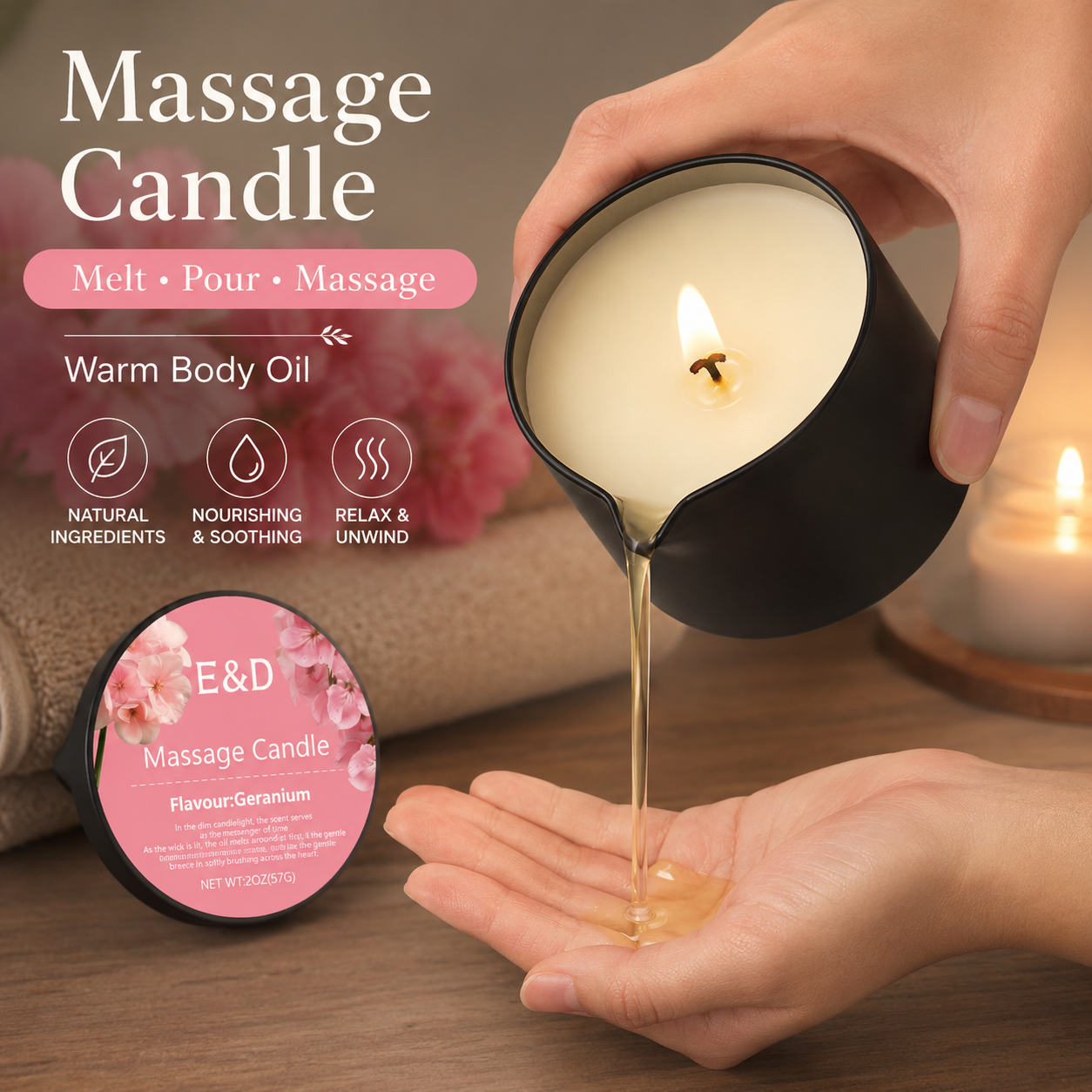 Massage Candle Melting - Geranium Massage Oil Candle 2oz, Body