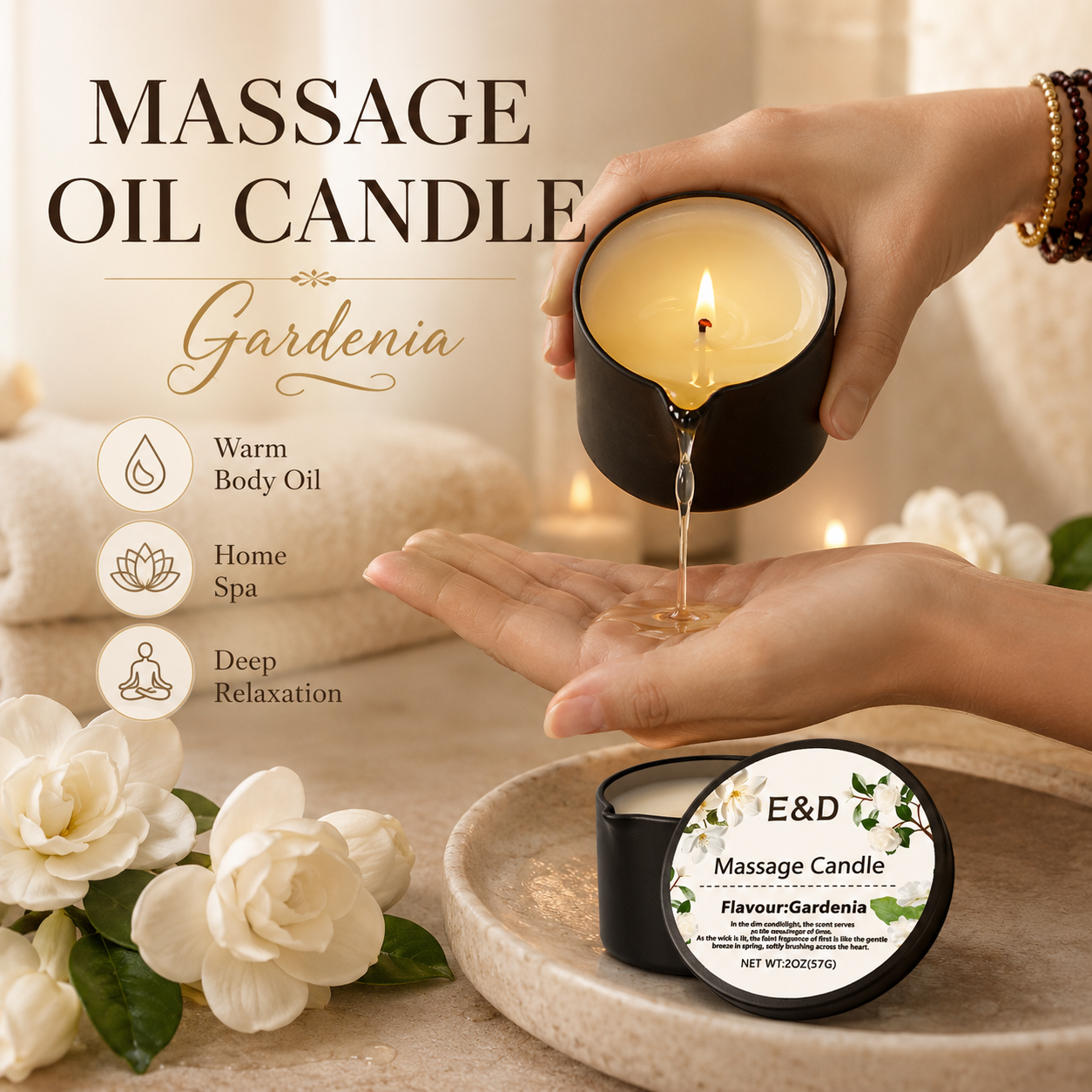 Gardenia Massage Oil Candle 2o - đánh giá và giá Massage Candle Melting