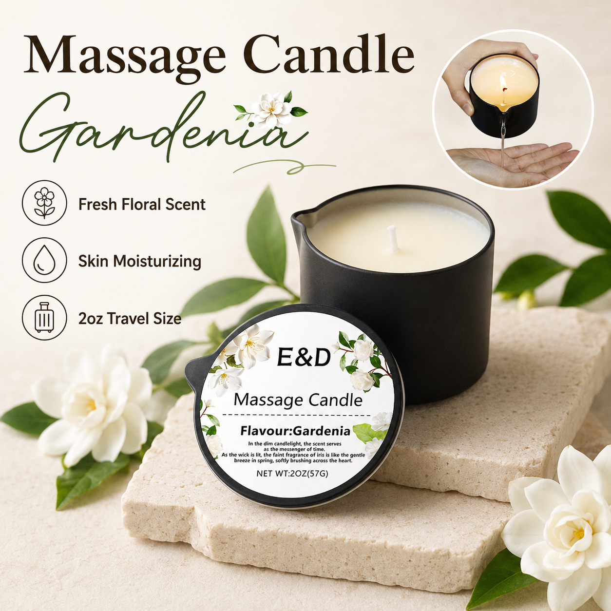 Gardenia Massage Oil Candle 2o - đánh giá và giá Massage Candle Melting