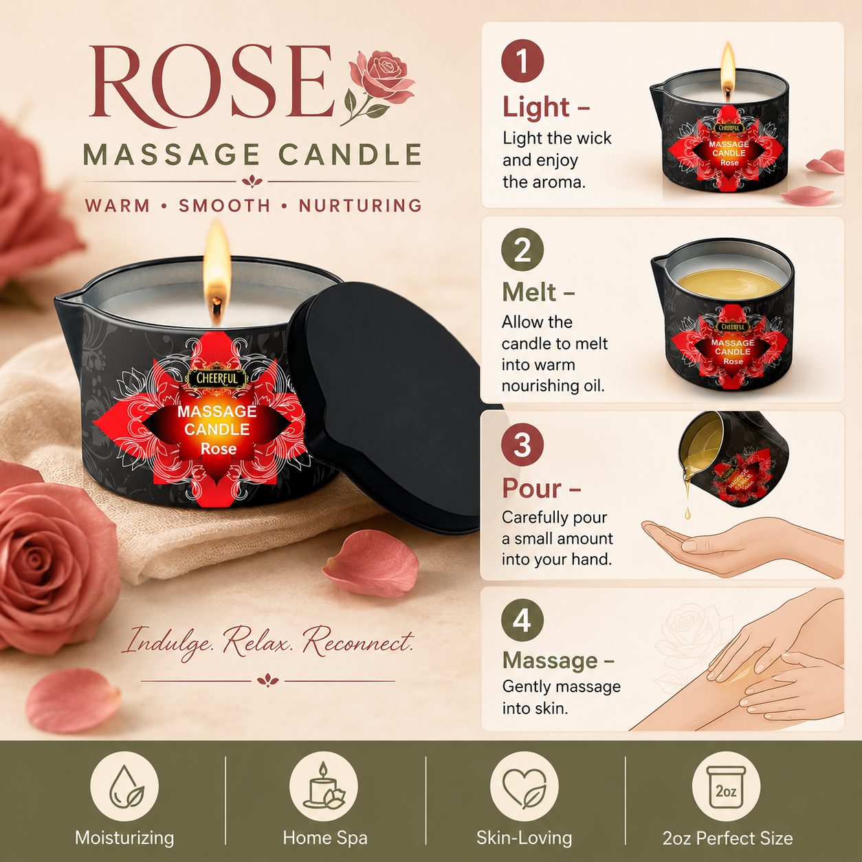 Rose Massage Oil Candle 2oz Bo - đánh giá và giá Massage Candle Melting
